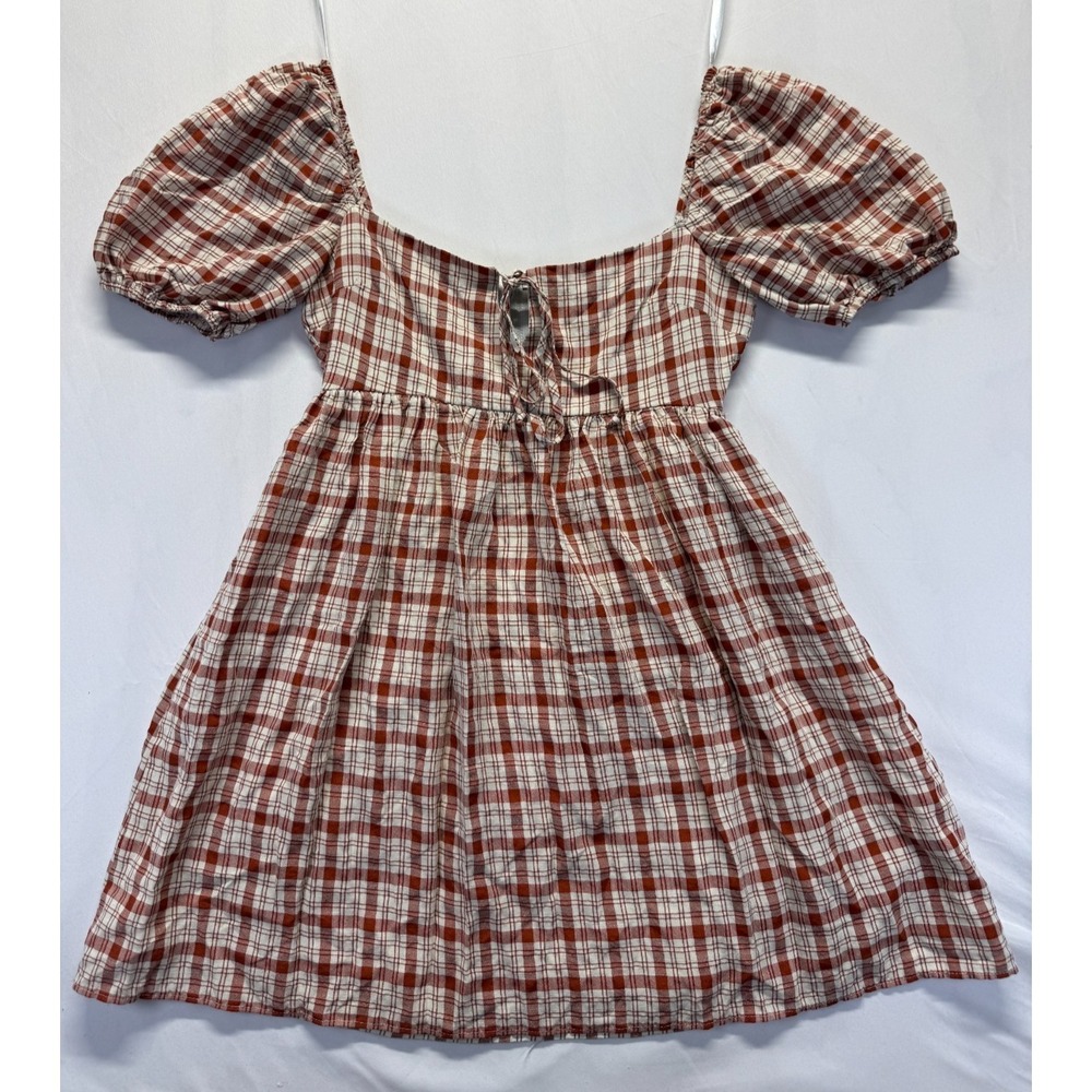 B. Darlin Fit & Flare Dress Girls 5/6 Red Multi Plaid Rayon Square Neck Back Zip